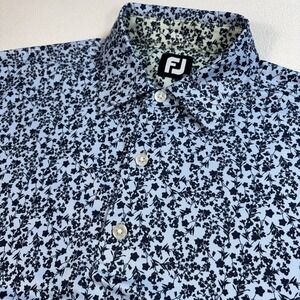 Footjoy Golf Polo Men's M Blue Floral Stretch Performance Logo Shirt